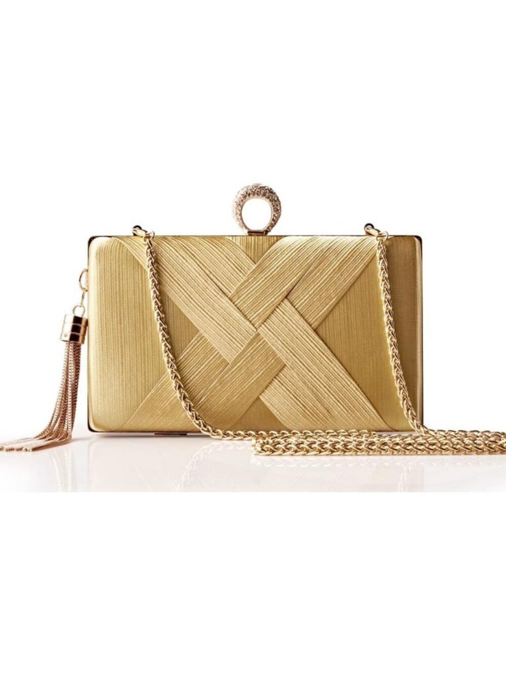 Women's Gold Tassel Clutch Purse Textured Handbag Wedding Party Evening Bag